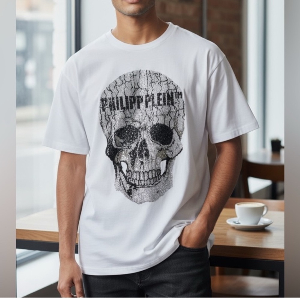 NWT $678 philipp plein t shirt Cristals Skull  men Size M